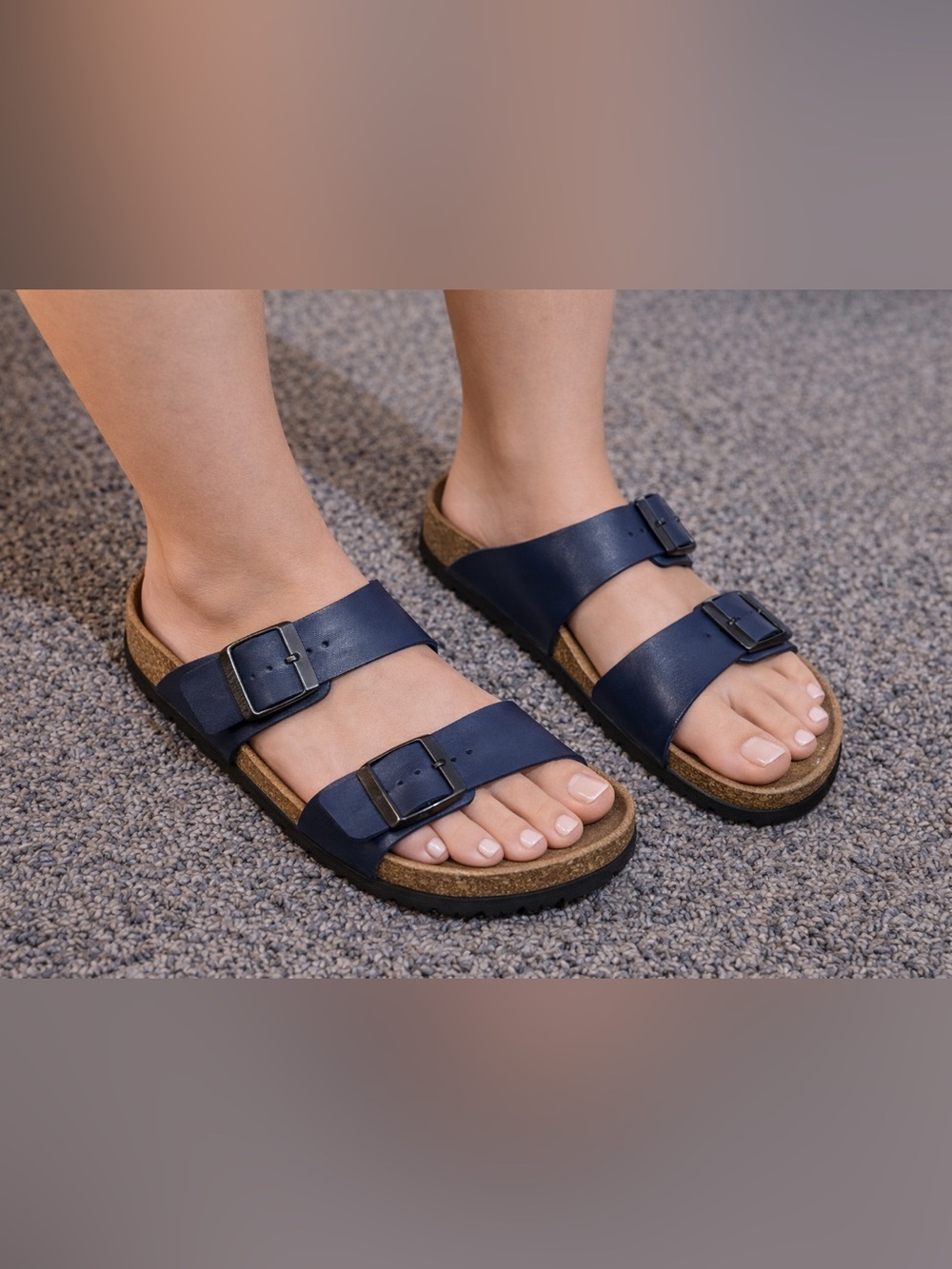 Birkenstock Women's 8-8.5/6.5Man-Hombre-Man Double-Strap Sandal in Navy Blue